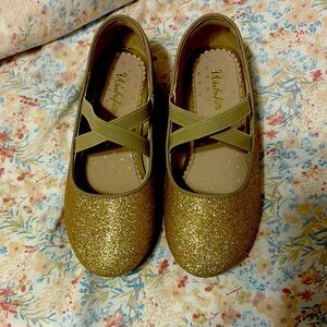 Glittery Gold Ballet Flats w/ Crisscross Straps